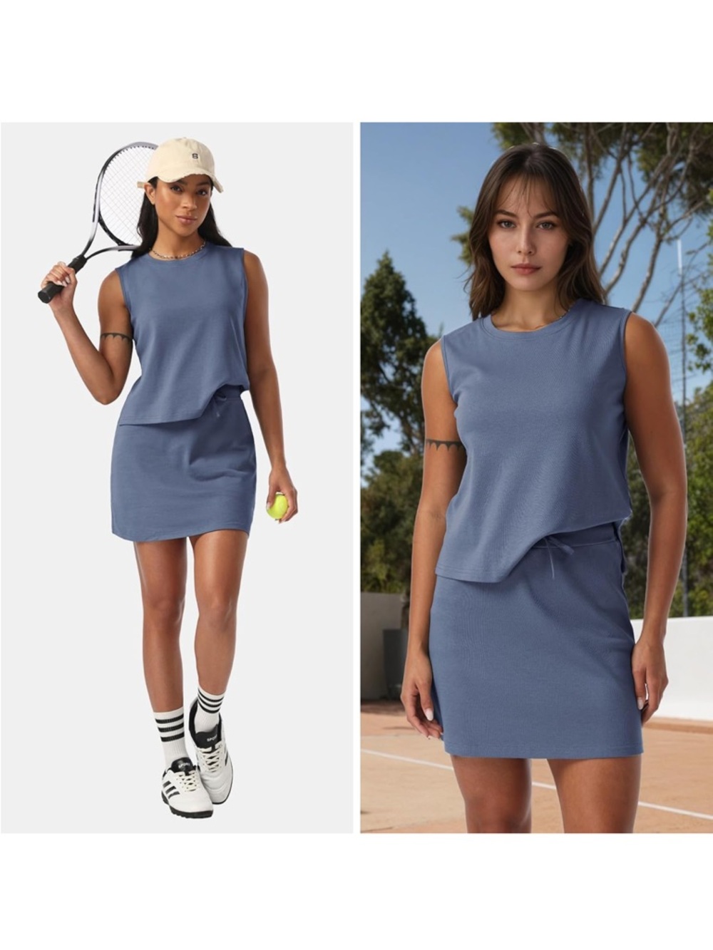 Blue Sleeveless Tennis Pickleball Two Piece Set Skirt Tank Shorts XS New 2026